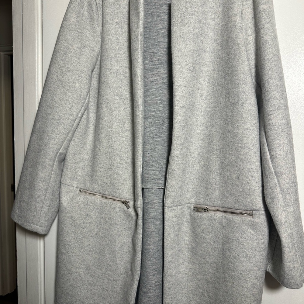 Long Gray Open Front Coat